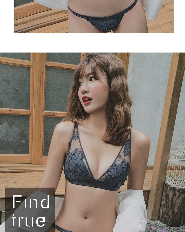 Ngực lớn khoe áo ngực nhỏ kiểu Pháp thêu bralette ren đồ lót gợi cảm không có vòng - Bộ đồ lót