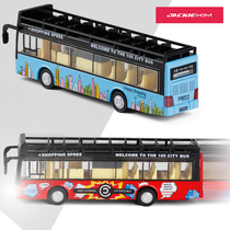 Sightseeing voice bus bus open top double bus bus alloy car model back sound and light childrens toy car