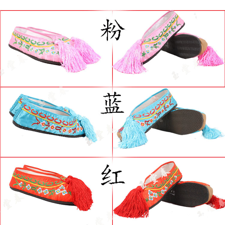 Xiqu embroidered color shoes women flat children Huadan women flat dance general color shoes ancient costume film and television embroidered single shoes