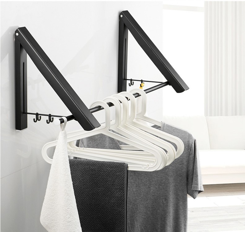 Punch-free space aluminum foldable invisible thickened clothes rack hotel bathroom balcony telescopic wall hanging clothes rack