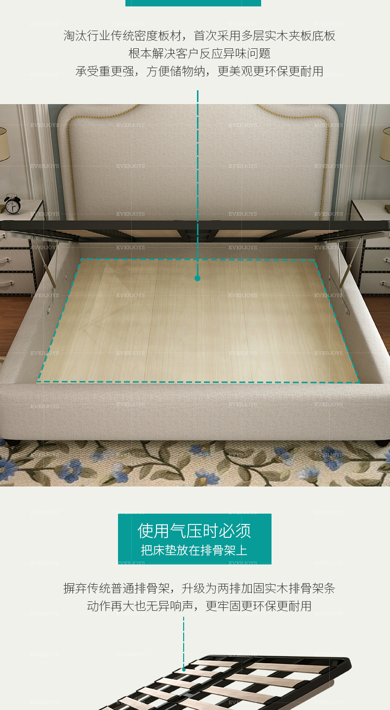 giường American giường vải hiện đại nhỏ gọn master bedroom chúa gió áp suất cao hộp lưu trữ lớn giường đôi 2 m 2.2 m - Giường giường hơi