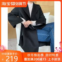 Double-sided cashmere coat 2020 autumn and winter women Europe and the United States high-end lace-up woolen water corrugated long trench coat