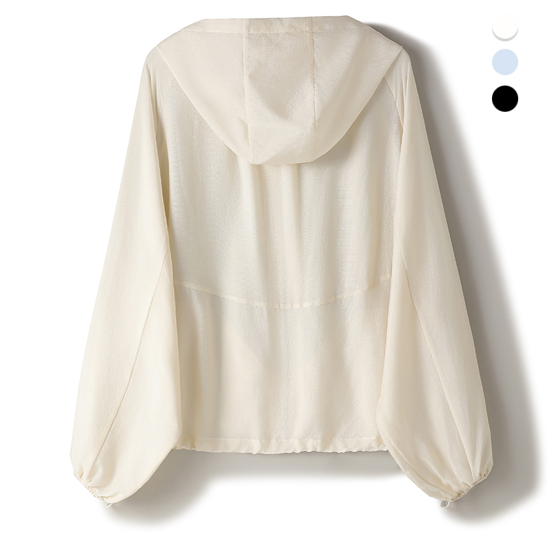 Silk Crepe Satin ~ 100% Mulberry Silk ~ Hooded Loose Short Sun Protection Top Spring and Summer Women's Work Clothing Solid Color Jacket