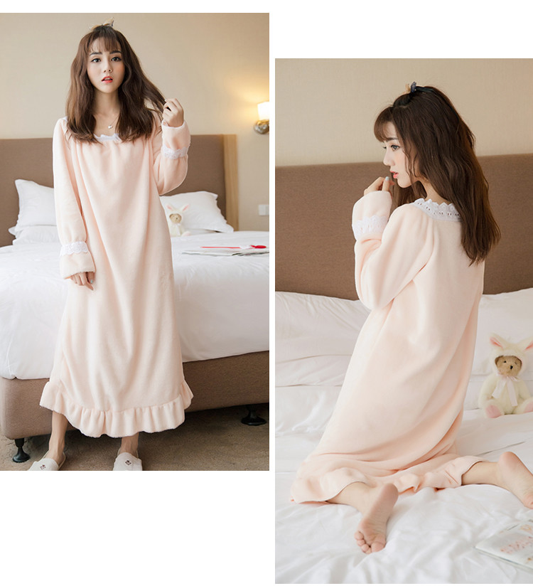 Váy ngủ nữ ở Nam Cực mùa thu và mùa đông dài tay phiên bản Hàn Quốc của công chúa dễ thương flannel dày đồ ngủ nhung san hô gợi cảm đầm ngủ 2 dây