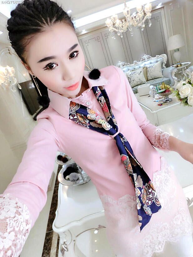 Áo sơ mi nữ mùa xuân 2018 Áo sơ mi nữ Hàn Quốc phần dài khâu ren Slim đáy áo sơ mi thủy triều những kiểu áo sơ mi đẹp