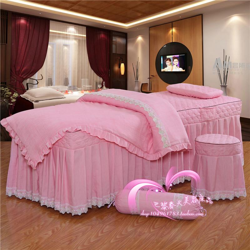 Màu tinh khiết nhuộm bông rửa vẻ đẹp cơ thể trải giường massage Massage massage trị liệu giường bốn bộ ga chun bọc giường spa