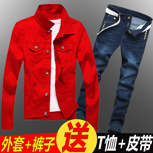 New Spring and Summer 2022 Denim Outer Suit Men's Korean Style Trendy Slim Denim Jacket Pants Suit Outerwear Men's Outerwear