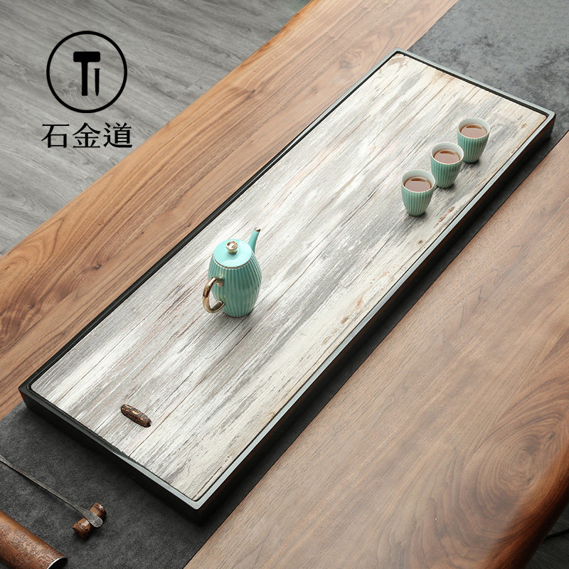 Shijin Road simple wood fossil tea tray stone plate large drainage office home Ujinshi tea sea stone tea table