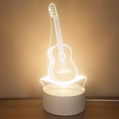 Guitar 3d night light creative stereo bedroom sleep eye protection bedside lamp LED energy saving lamp girl heart dormitory usb