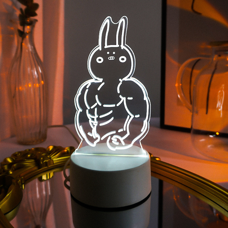 Muscle rabbit cartoon night light creative bedroom desktop ins wind pattern atmosphere light cute eye protection LED light gift