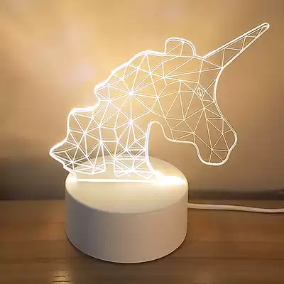 Unicorn 3d night light creative bedroom sleep eye protection bedside lamp LED energy saving lamp girl heart dormitory usb