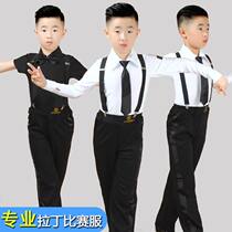 Boys children Children Latin dance clothing White shirt Bow tie Big children dance practice clothing Grading performance competition clothing