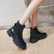 Leather Martin boots summer thin female height summer flat heel sleeve smoke tube boots thin Chelsea wild boots summer