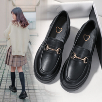 Real Leather Single Shoes Woman 2022 New inner heightening thick heel Lefoe shoes Small size 33 yard design Sensation Little Leather Shoes