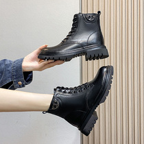 Leather Martin boots female 2021 spring autumn English style short boots increased thick soled Joker thin boots tide autumn