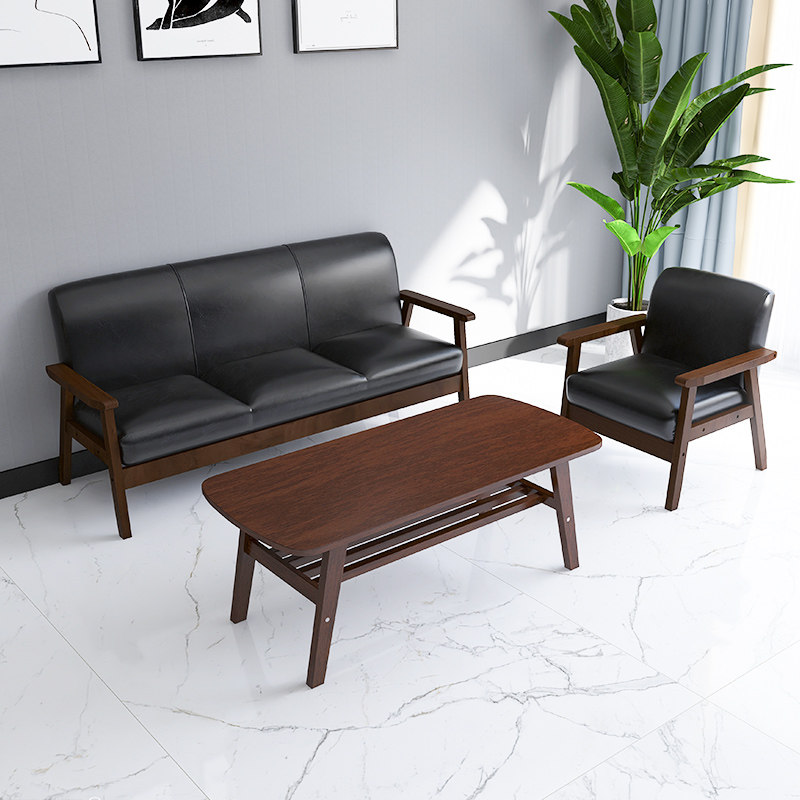 Japanese leather sofa coffee table combination set small apartment simple modern living room office lounge area reception sofa