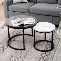 Nordic Light Extravagant Round Tea Table Small House Style Guest Hall Furniture Suit Imitation Marble Iron Art High low and small tea table combinations