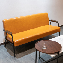 Simple trio leather face sofa iron frame small family type rental house clothing shop online red retro double sofa industrial wind