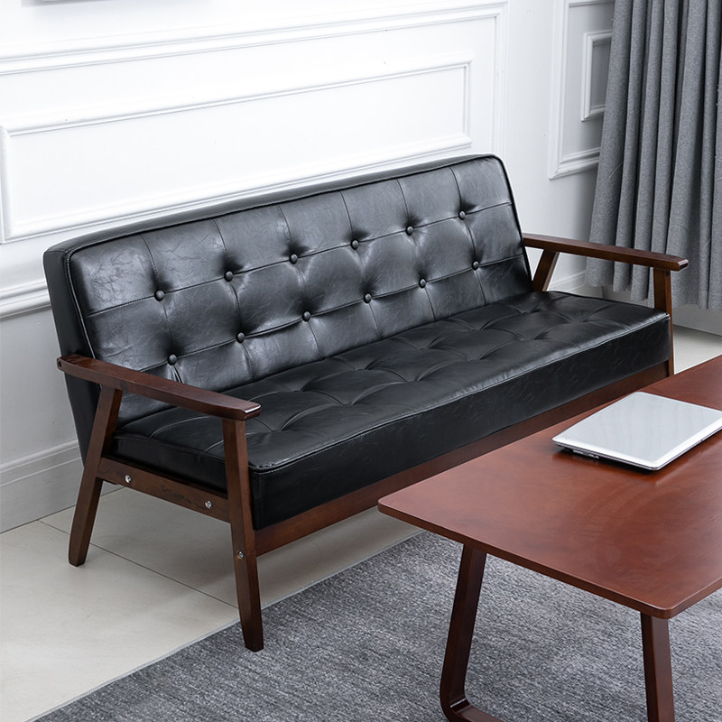 2022 net red new small apartment leather art sofa living room simple three-person solid wood living room assembly double wooden chair