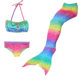 KidsGirls3PcsrainbowMermaidSwimmingBikiniSetSwimwear