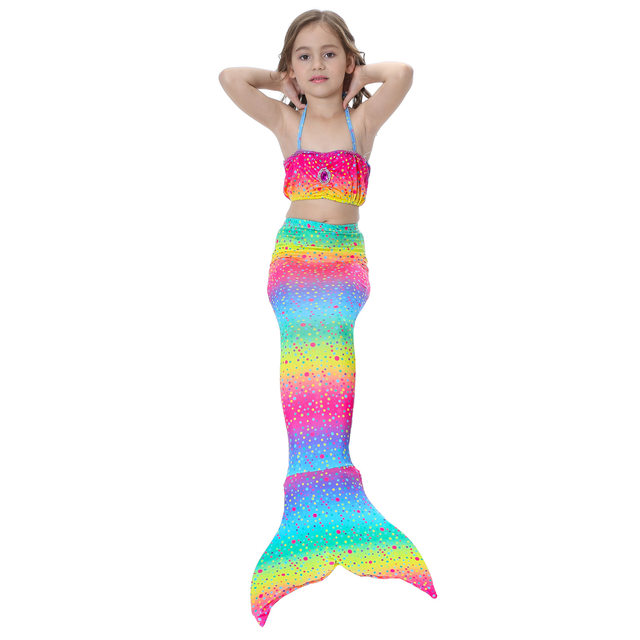 KidsGirls3PcsrainbowMermaidSwimmingBikiniSetSwimwear