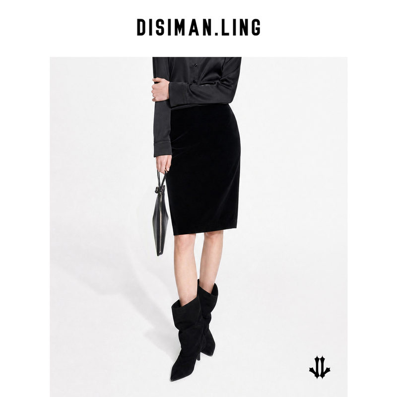 Dismannling Women's Midi Skirt 2026 Autumn Mid-Waist Straight Casual Black Straight Skirt Commuting Solid Color Ladies