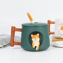 Japanese-style creative diesel mug with cover with spoon of couples cup ceramic cup to give friends gifts