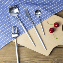 Nordic simple pure color 304 stainless steak knife and fork spoon Western tableware suit Japanese household fork spoon