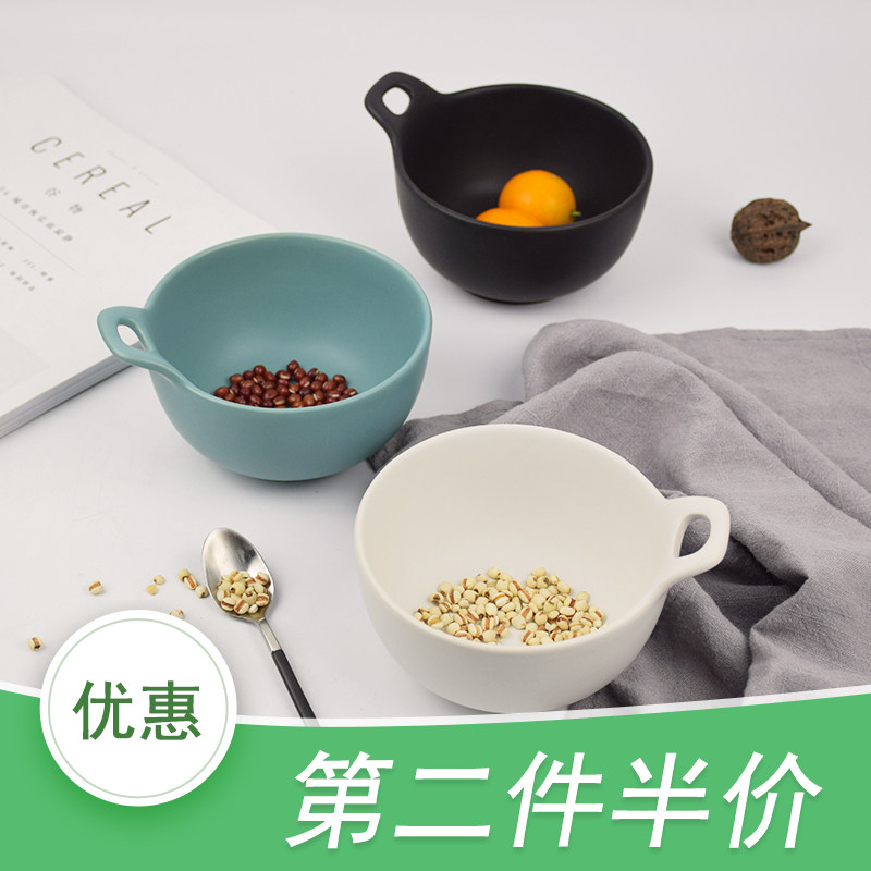 Creative Sub Light Color Glazed Ceramic Bowl Japan Style Soup Bowl Rice Bowl Single Ear Fruit Salad Bowl Cutlery Sets Group Home