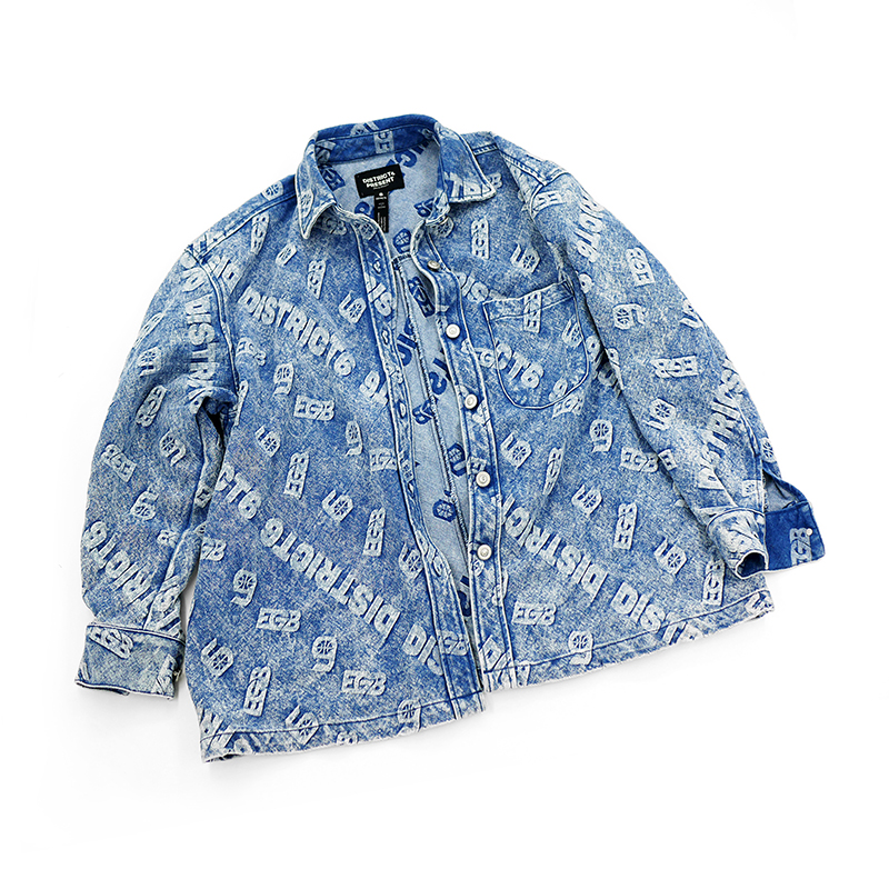 (District 6) Street 100% high-end twill logo snowflake washed denim jacket autumn winter jacket