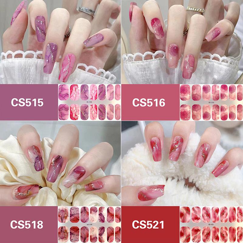 Marble Pattern Full Nail Stickers, Trendy Gradient Gold Foil Starry Sky Nail Art Stickers, Japanese Style, Removable, No-Bake Gel Oil Film