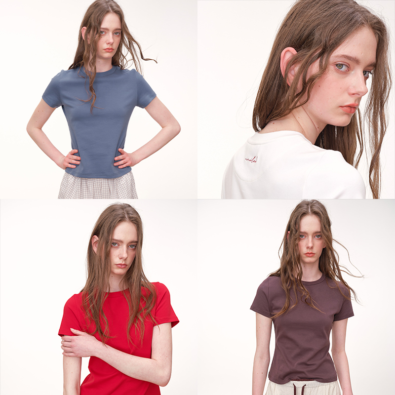 Umilab｜A Must-Have for Everyone! Skin-Friendly, Slimming, Regular Shoulder T-Shirt with Four-Color Embroidery Short Sleeves T801V