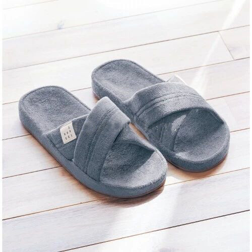 Japanese summer men's and women's terry cloth cross help thick bottom home slippers floor slippers