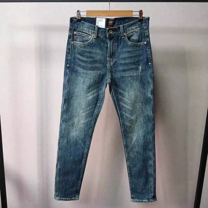 Lee Autumn Jeans Slim Straight Leg Distressed Washed Blue Trendy Versatile Simple Pants L11709Y941De Lee Autumn Jeans Slim Straight Leg Distressed Washed Blue Trendy Versatile Simple Pants L11709Y941De