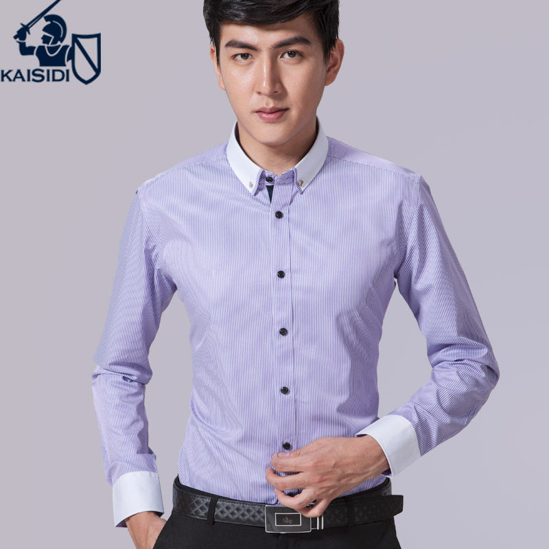 kaisidi striped men's long sleeve business gentleman Korean version inch body hit color collar fashion youth shirt tide