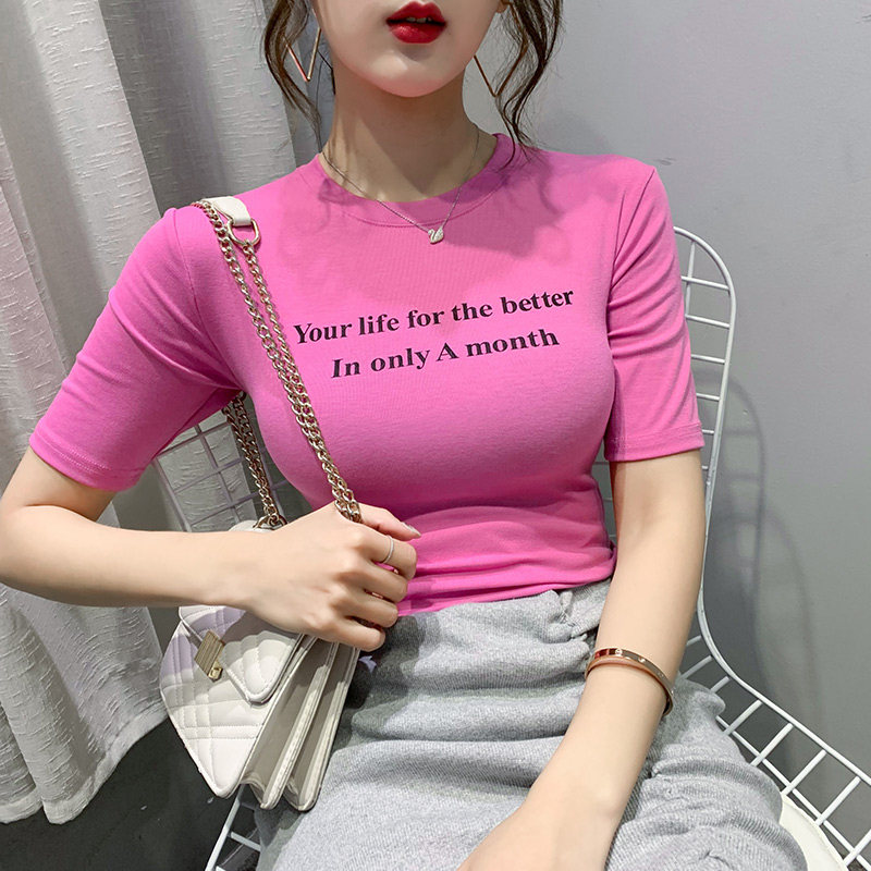 Net Red Short Sleeve T-shirt Woman 2022 Summer New South Korea Body Half Sleeves Tight 70% Sleevy sleeves Tide