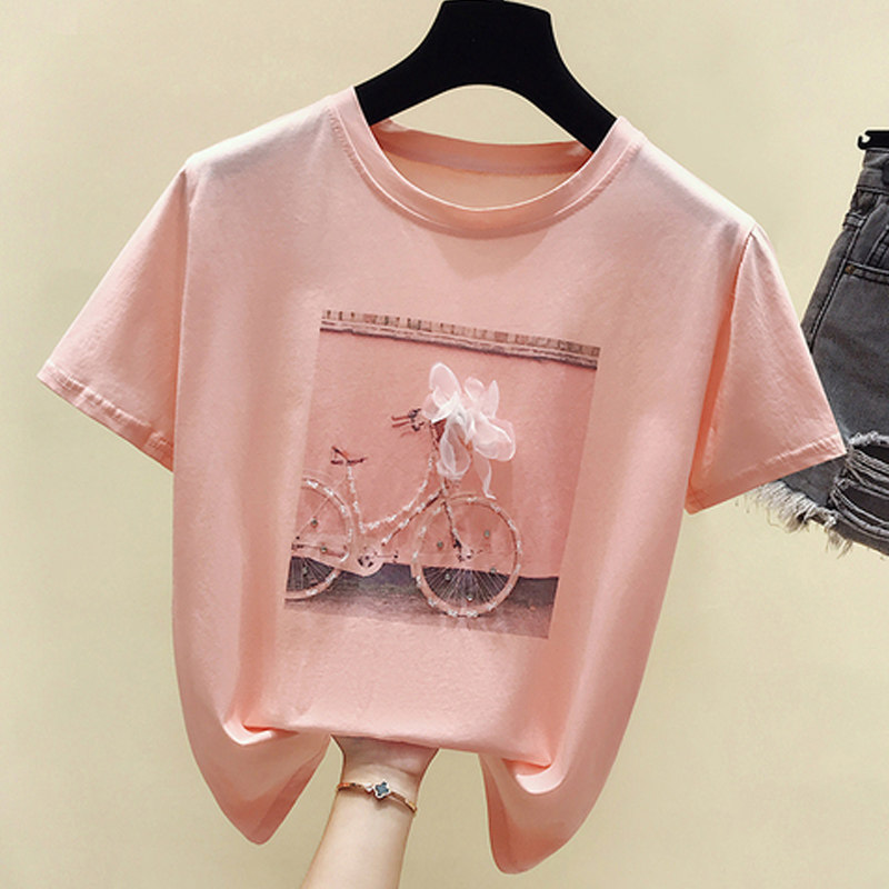 Hong Kong Tide 2023 new big - code girl's fat - sleeved sister short - sleeved T - shirt network red - loose and thin