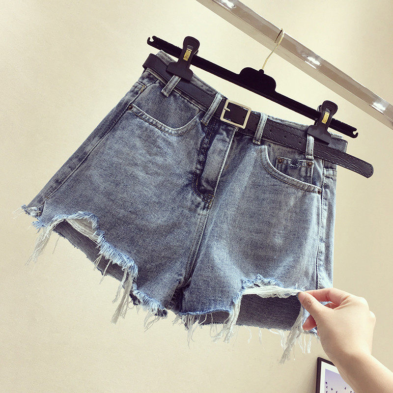 Hong Kong tide brand 2023 spring and summer new ripped denim wide-leg pants women's high waist raw edge all-match shorts net red hot pants