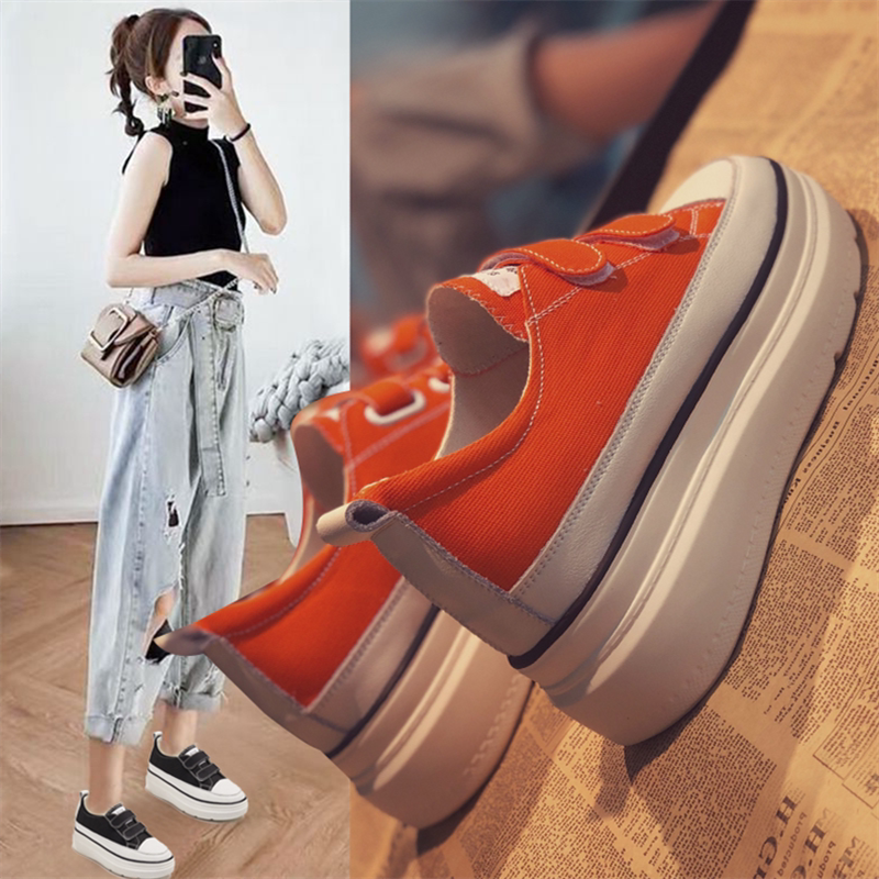 Hong Kong Tide 2022 Spring and summer new canvas shoes and ladies thick soles heightened plate shoes and small white shoes