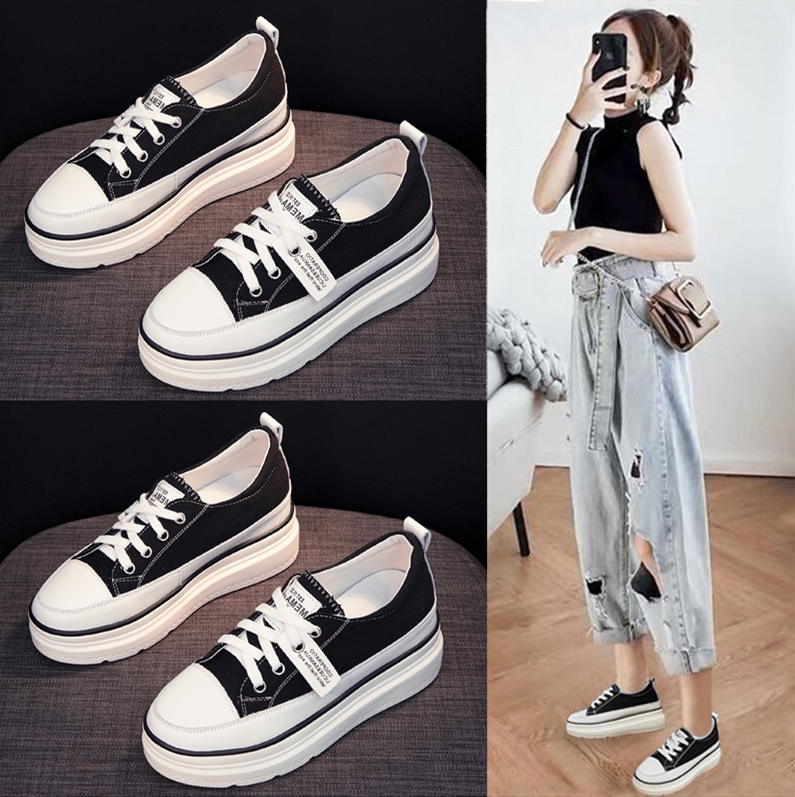 Hong Kong Tide 2021 Spring and Summer New Canvas Female thick soles cream increased small white shoes and shoes