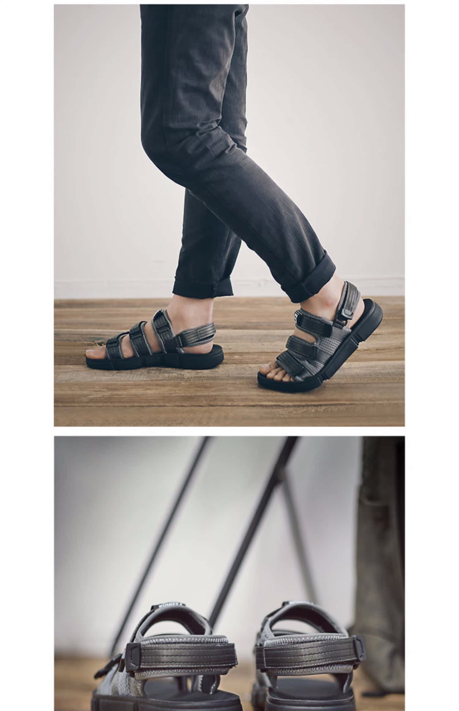 Quần lưới màu đỏ đế thủy sinh viên Velcro dép chống trượt giày thể thao ngoài trời giày đế mềm nam bên ngoài mang nam - Sandal shop giày nam đẹp