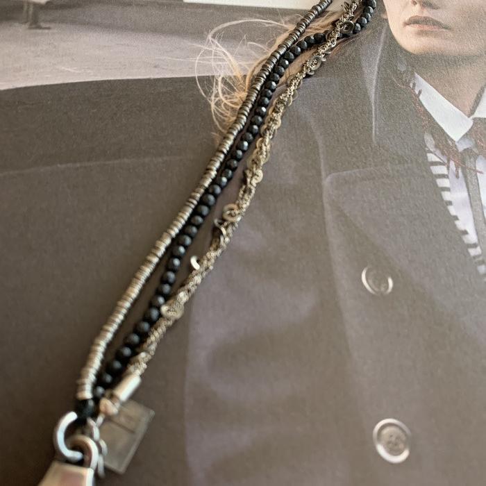 [Ready Stock] Goti Black Agate Stone Stacked Chain Sterling Silver Bracelet