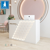 White Nordic cashier shop small counter Simple modern mens and womens clothing store Nail shop Bar table with lamp