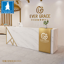 Golden light luxury bar cashier Simple modern fashion beauty salon front desk Imitation marble company reception desk table
