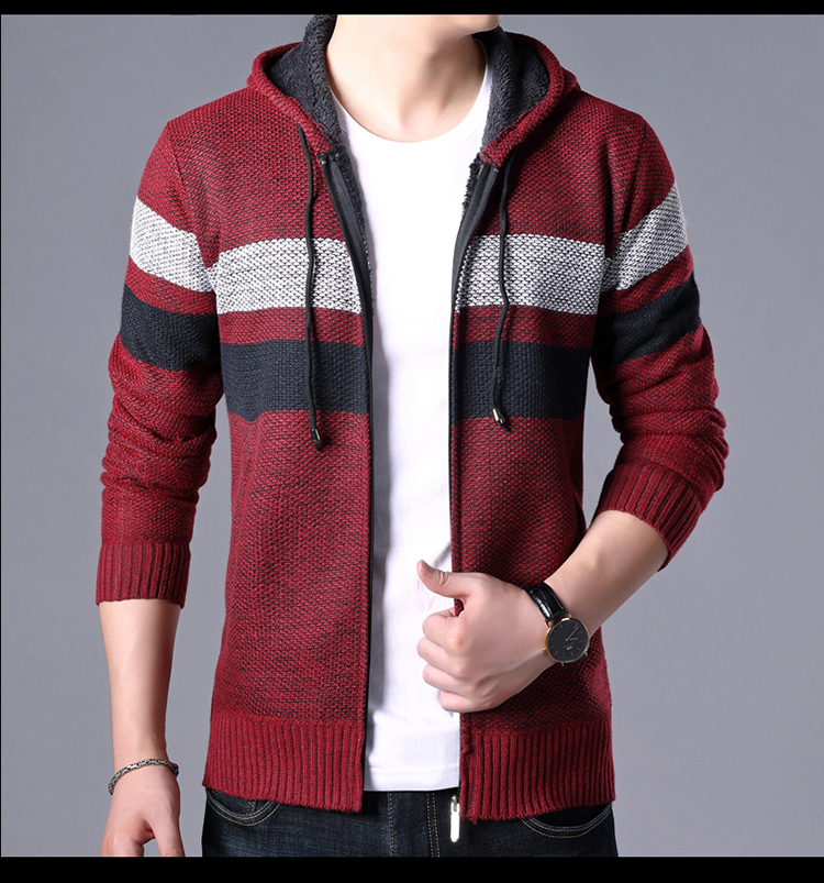 Mùa thu và mùa đông nam áo len cổ áo cardigan áo len mỏng áo khoác thanh niên áo len màu phù hợp với áo trùm đầu quần áo nam - Cardigan áo len nam đẹp
