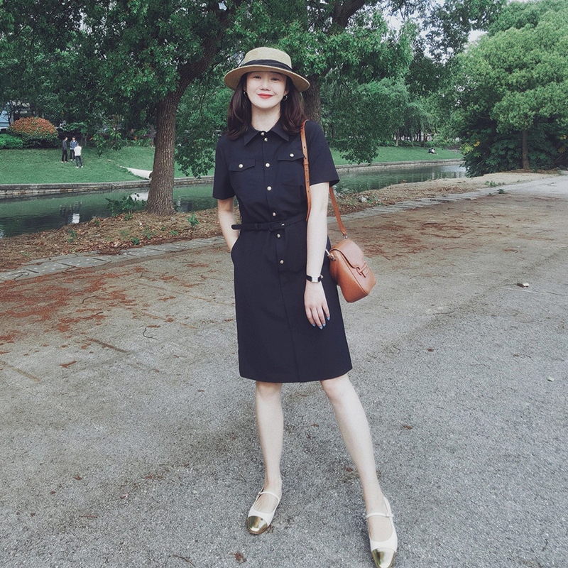 Summer Plus-Size Women's Clothing, Fat Mmpolo Dress, Slimming Straight-Cut Dress, Age-Reducing, Slightly Chubby, Eye-Catching, Belly-Covering Shirt Dress for Spring