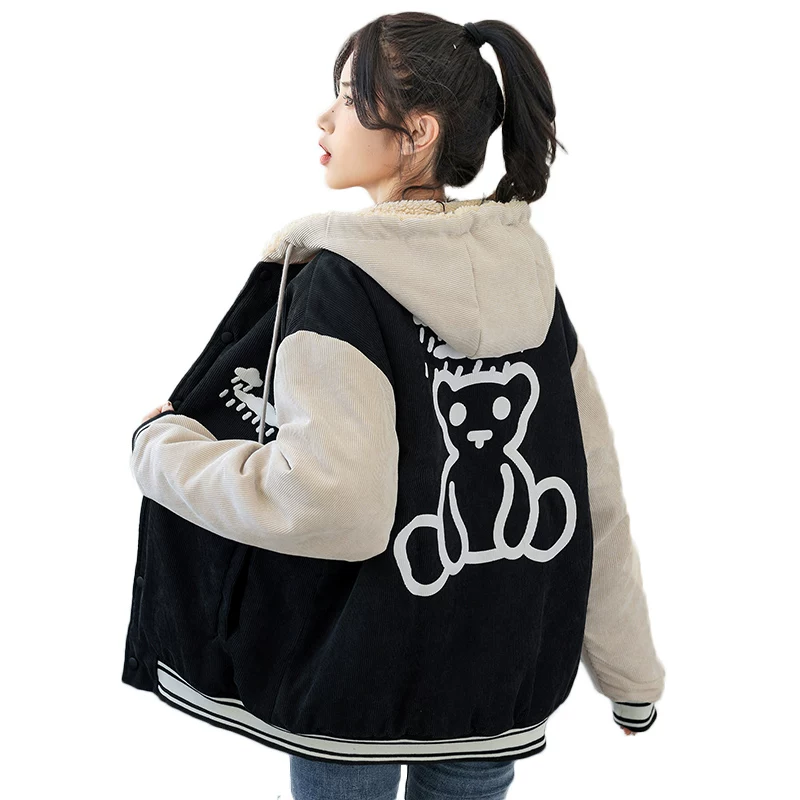 Demi-season warm down jacket for students, for secondary school, with little bears