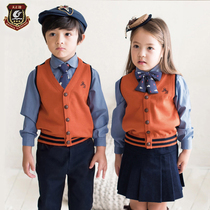  Kindergarten garden clothes spring and autumn clothes British college style childrens class clothes vest plus velvet primary school school uniforms autumn and winter suits