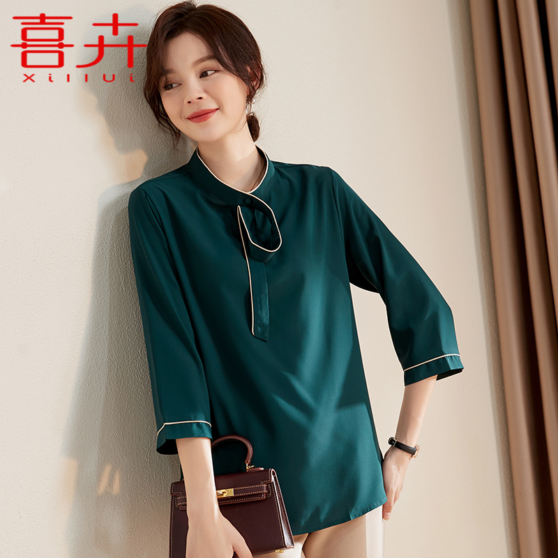 Middle-aged women Summer mother small shirt foreign style seven-point sleeve T-shirt 2021 new autumn dress elderly loose coat