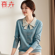 Middle-aged mother autumn dress foreign-style knitted top 2021 new middle-aged women Spring and Autumn doll collar base shirt sweater